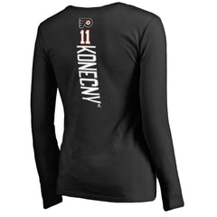 Travis Konecny Philadelphia Flyers Women's Backer Name & Number Slim Fit Long Sleeve V-Neck T-Shirt - Black - NHL
