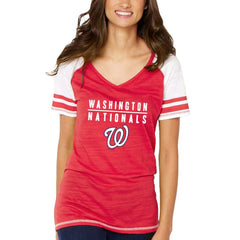Washington Nationals Soft as a Grape Women's Color Block V-Neck T-Shirt - MLB