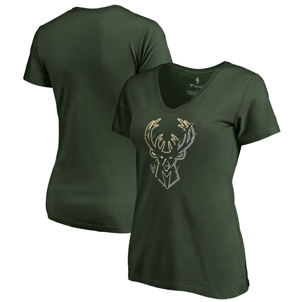Milwaukee Bucks Women's X-Ray Slim Fit V-Neck T-Shirt Green - NBA