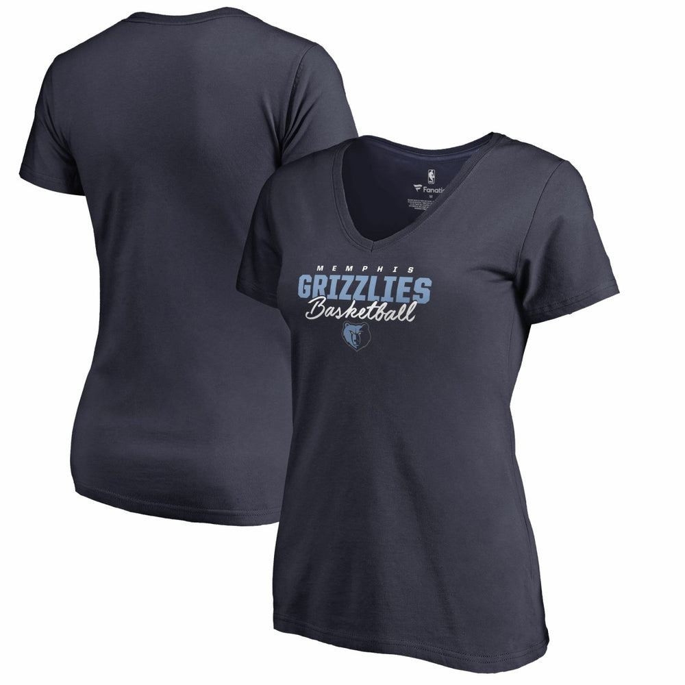 Memphis Grizzlies Women's Script Assist V-Neck T-Shirt Navy - NBA