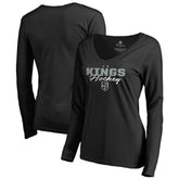 Los Angeles Kings Women's Iconic Collection Script Assist Long Sleeve V-Neck T-Shirt - Black - NHL