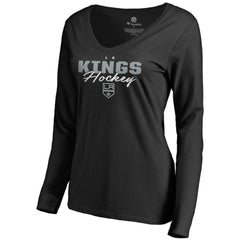 Los Angeles Kings Women's Iconic Collection Script Assist Long Sleeve V-Neck T-Shirt - Black - NHL