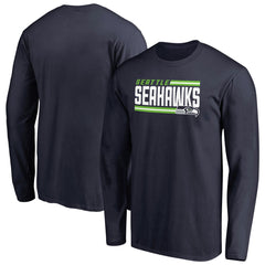 Seattle Seahawks Iconic Collection On Side Stripe Long Sleeve T-Shirt College Navy | NFL