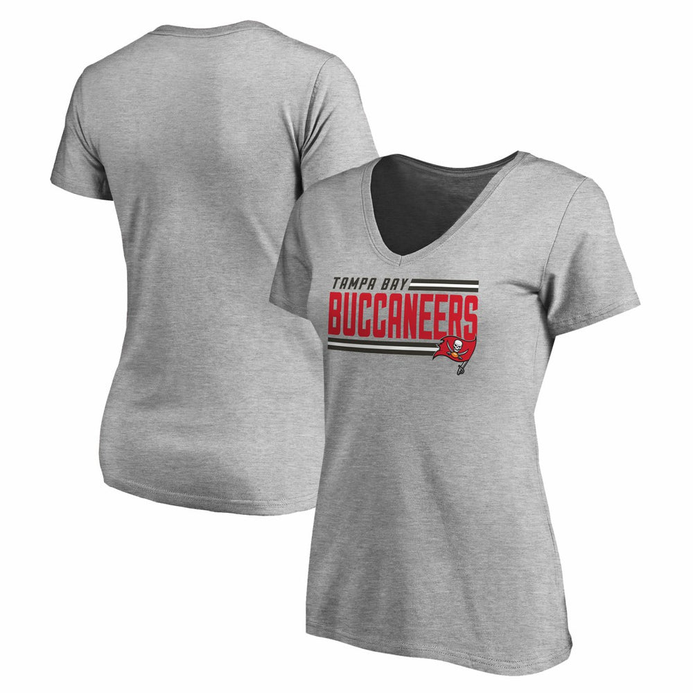 Tampa Bay Buccaneers Women's Iconic Collection On Side Stripe V-Neck T-Shirt Heather Gray | NFL