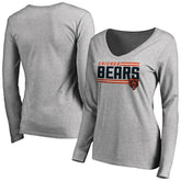 Chicago Bears Women's Iconic Collection On Side Stripe Long Sleeve V-Neck T-Shirt Ash | NFL