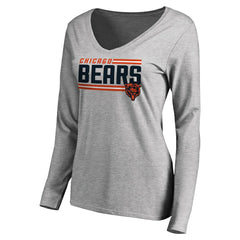 Chicago Bears Women's Iconic Collection On Side Stripe Long Sleeve V-Neck T-Shirt Ash | NFL