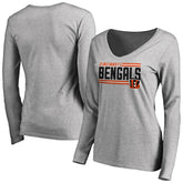 Cincinnati Bengals Women's Iconic Collection On Side Stripe Long Sleeve V-Neck T-Shirt Ash | NFL
