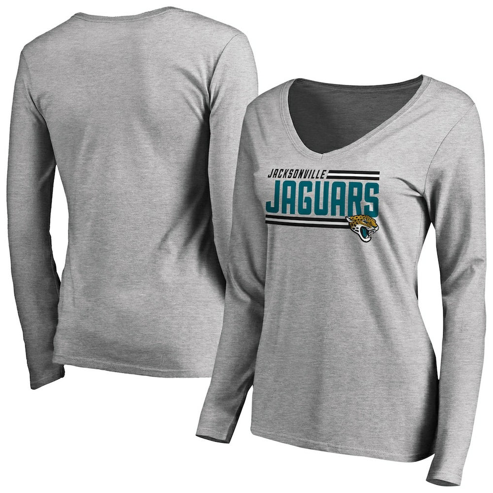 Jacksonville Jaguars Women's Iconic Collection On Side Stripe Long Sleeve V-Neck T-Shirt Ash | NFL