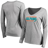 Miami Dolphins Women's Iconic Collection On Side Stripe Long Sleeve V-Neck T-Shirt Ash | NFL