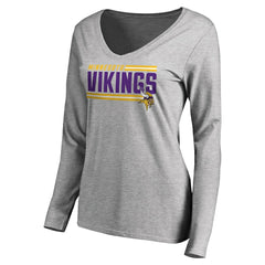 Minnesota Vikings Women's Iconic Collection On Side Stripe Long Sleeve V-Neck T-Shirt Ash | NFL