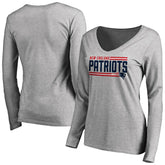 New England Patriots Women's Iconic Collection On Side Stripe Long Sleeve V-Neck T-Shirt Ash | NFL