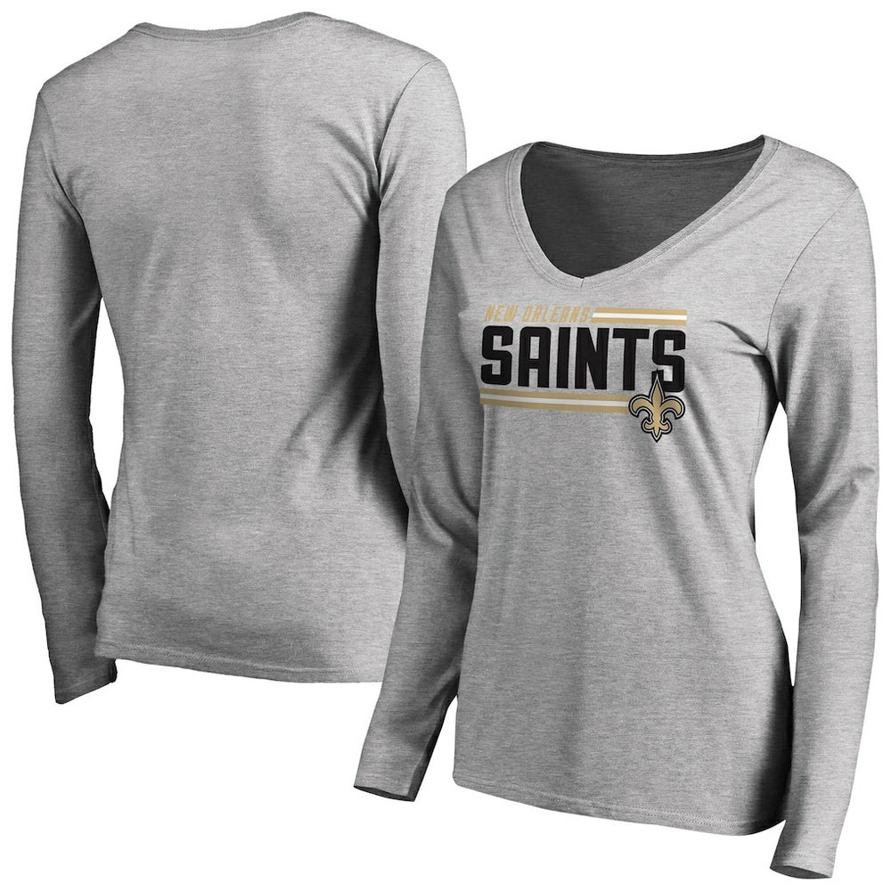 New Orleans Saints Women's Iconic Collection On Side Stripe Long Sleeve V-Neck T-Shirt Ash | NFL