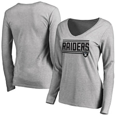 Las Vegas Raiders Women's Iconic Collection On Side Stripe Long Sleeve V-Neck T-Shirt Ash | NFL