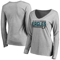 Philadelphia Eagles Women's Iconic Collection On Side Stripe Long Sleeve V-Neck T-Shirt Ash | NFL