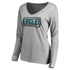 Philadelphia Eagles Women's Iconic Collection On Side Stripe Long Sleeve V-Neck T-Shirt Ash | NFL