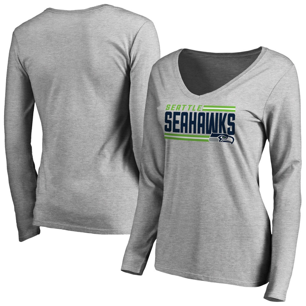 Seattle Seahawks Women's Iconic Collection On Side Stripe Long Sleeve V-Neck T-Shirt Ash | NFL