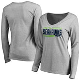 Seattle Seahawks Women's Iconic Collection On Side Stripe Long Sleeve V-Neck T-Shirt Ash | NFL
