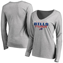 Buffalo Bills Women's Iconic Collection Script Assist Long Sleeve V-Neck T-Shirt Ash | NFL