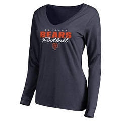 Chicago Bears Women's Iconic Collection Script Assist Long Sleeve V-Neck T-Shirt Navy | NFL