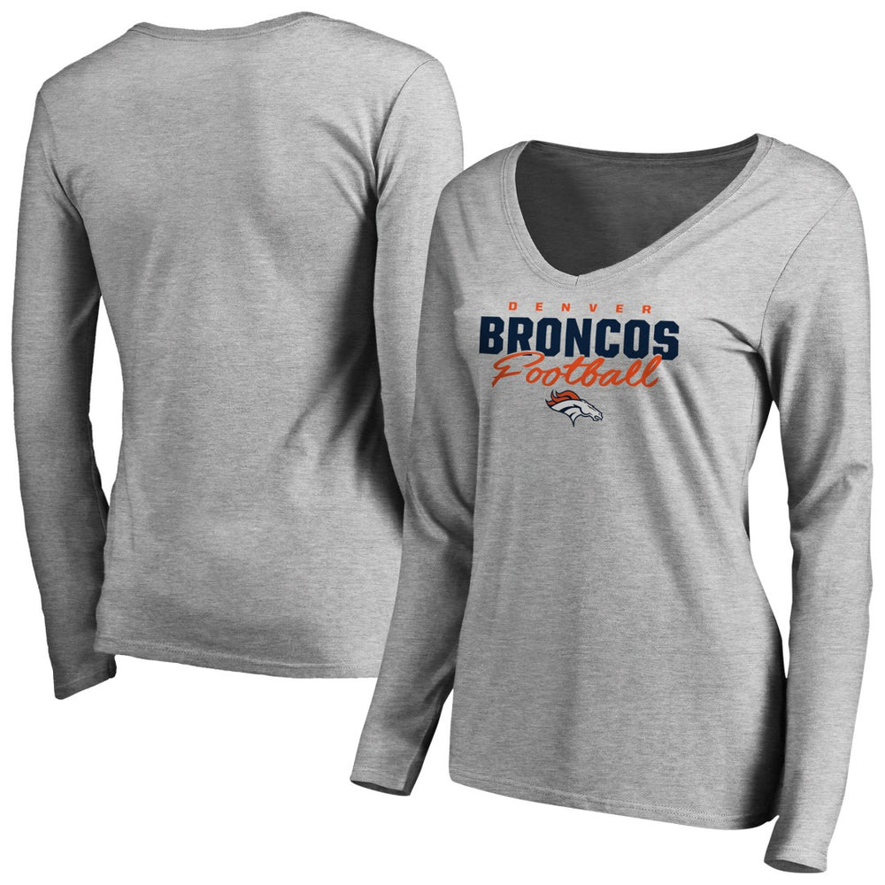 Denver Broncos Women's Iconic Collection Script Assist Long Sleeve V-Neck T-Shirt Ash | NFL