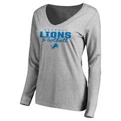 Detroit Lions Women's Iconic Collection Script Assist Long Sleeve V-Neck T-Shirt Ash | NFL