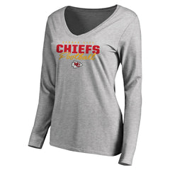 Kansas City Chiefs Women's Iconic Collection Script Assist Long Sleeve V-Neck T-Shirt Ash | NFL