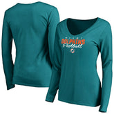Miami Dolphins Women's Iconic Collection Script Assist Long Sleeve V-Neck T-Shirt Aqua | NFL
