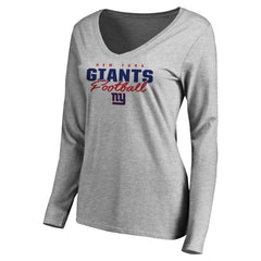 New York Giants Women's Iconic Collection Script Assist Long Sleeve V-Neck T-Shirt Ash | NFL
