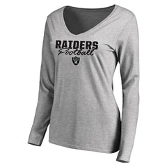 Las Vegas Raiders Women's Iconic Collection Script Assist Long Sleeve V-Neck T-Shirt Ash | NFL
