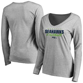 Seattle Seahawks Women's Iconic Collection Script Assist Long Sleeve V-Neck T-Shirt Ash | NFL