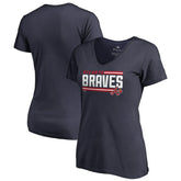 Atlanta Braves Women's Onside Stripe V-Neck T-Shirt - MLB
