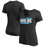 Miami Marlins Women's Onside Stripe V-Neck T-Shirt - MLB