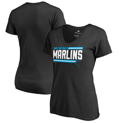 Miami Marlins Women's Onside Stripe V-Neck T-Shirt - MLB