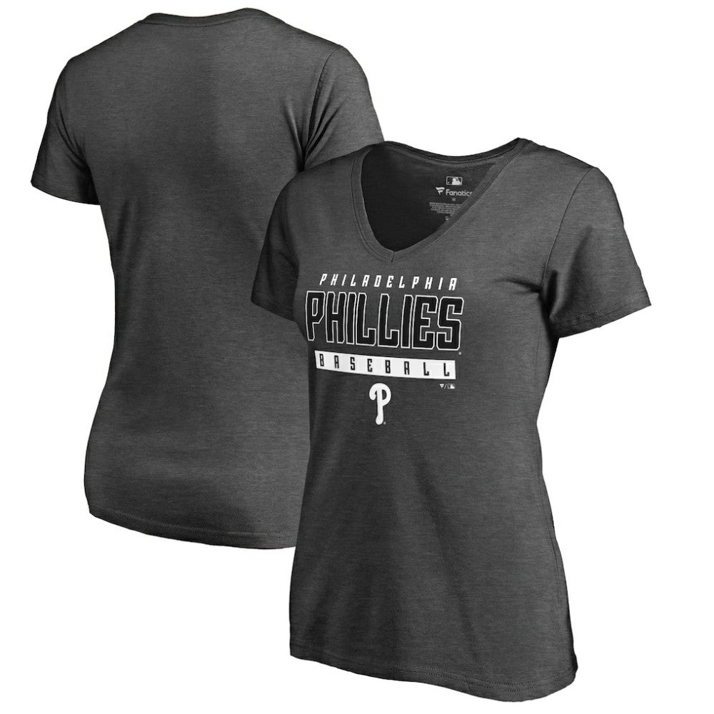 Philadelphia Phillies Women's Charcoal Stack V-Neck T-Shirt - MLB