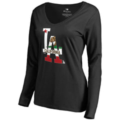 Los Angeles Dodgers Women's Hometown Collection Cali Flag Long Sleeve V-Neck T-Shirt - MLB