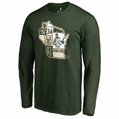 Giannis Antetokounmpo Milwaukee Bucks Player State Long Sleeve T-Shirt Hunter Green - NBA