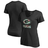 Green Bay Packers Women's Lovely V-Neck T-Shirt Black | NFL