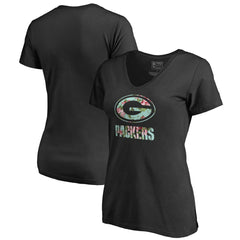 Green Bay Packers Women's Lovely V-Neck T-Shirt Black | NFL