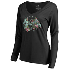 Chicago Blackhawks Women's Lovely Long Sleeve V-Neck T-Shirt - Black - NHL