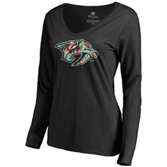 Nashville Predators Women's Lovely Long Sleeve V-Neck T-Shirt - Black - NHL