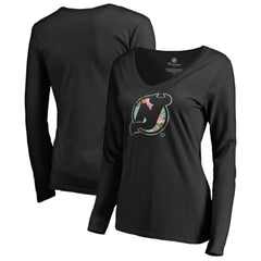 New Jersey Devils Women's Lovely Long Sleeve V-Neck T-Shirt - Black - NHL