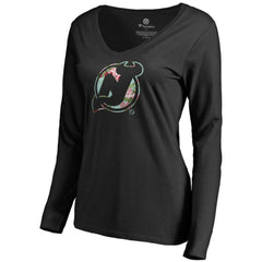 New Jersey Devils Women's Lovely Long Sleeve V-Neck T-Shirt - Black - NHL