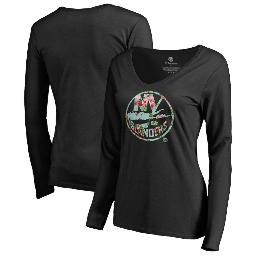 New York Islanders Women's Lovely Long Sleeve V-Neck T-Shirt - Black - NHL