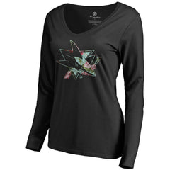 San Jose Sharks Women's Lovely Long Sleeve V-Neck T-Shirt - Black - NHL