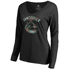 Vancouver Canucks Women's Lovely Long Sleeve V-Neck T-Shirt - Black - NHL