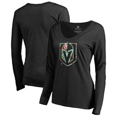 Vegas Golden Knights Women's Lovely Long Sleeve V-Neck T-Shirt - Black - NHL