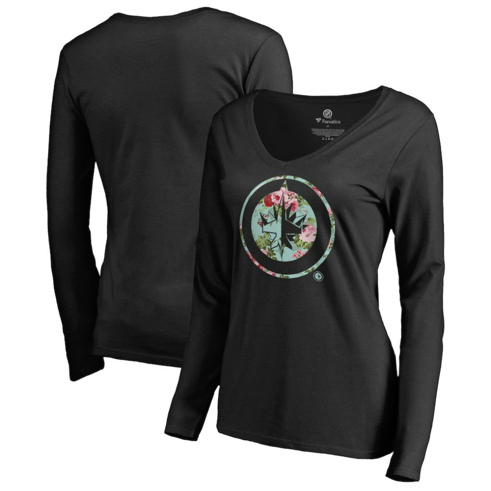 Winnipeg Jets Women's Lovely Long Sleeve V-Neck T-Shirt - Black - NHL
