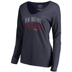 New England Patriots Women's Graceful Long Sleeve V-Neck T-Shirt Navy | NFL
