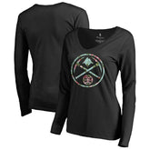 Denver Nuggets Women's Lovely Long Sleeve V-Neck T-Shirt Black - NBA