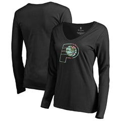 Indiana Pacers Women's Lovely V-Neck Long Sleeve T-Shirt Black - NBA
